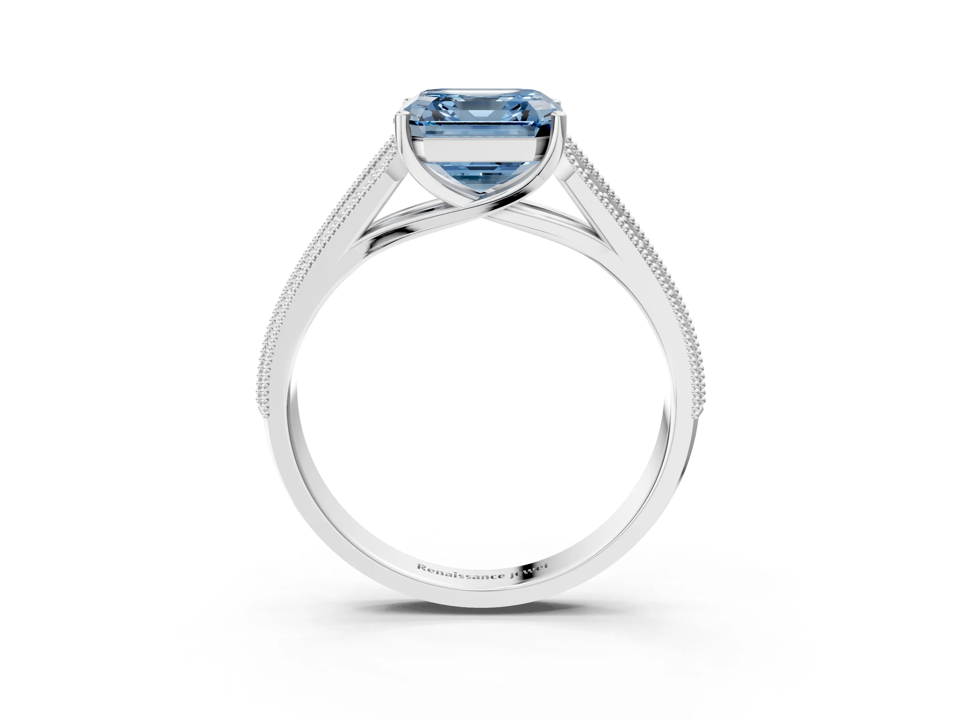 White gold Fancy Blue Asscher Cut Cut Pave Split Shank Engagement Ring with Four-Prong Setting_15
