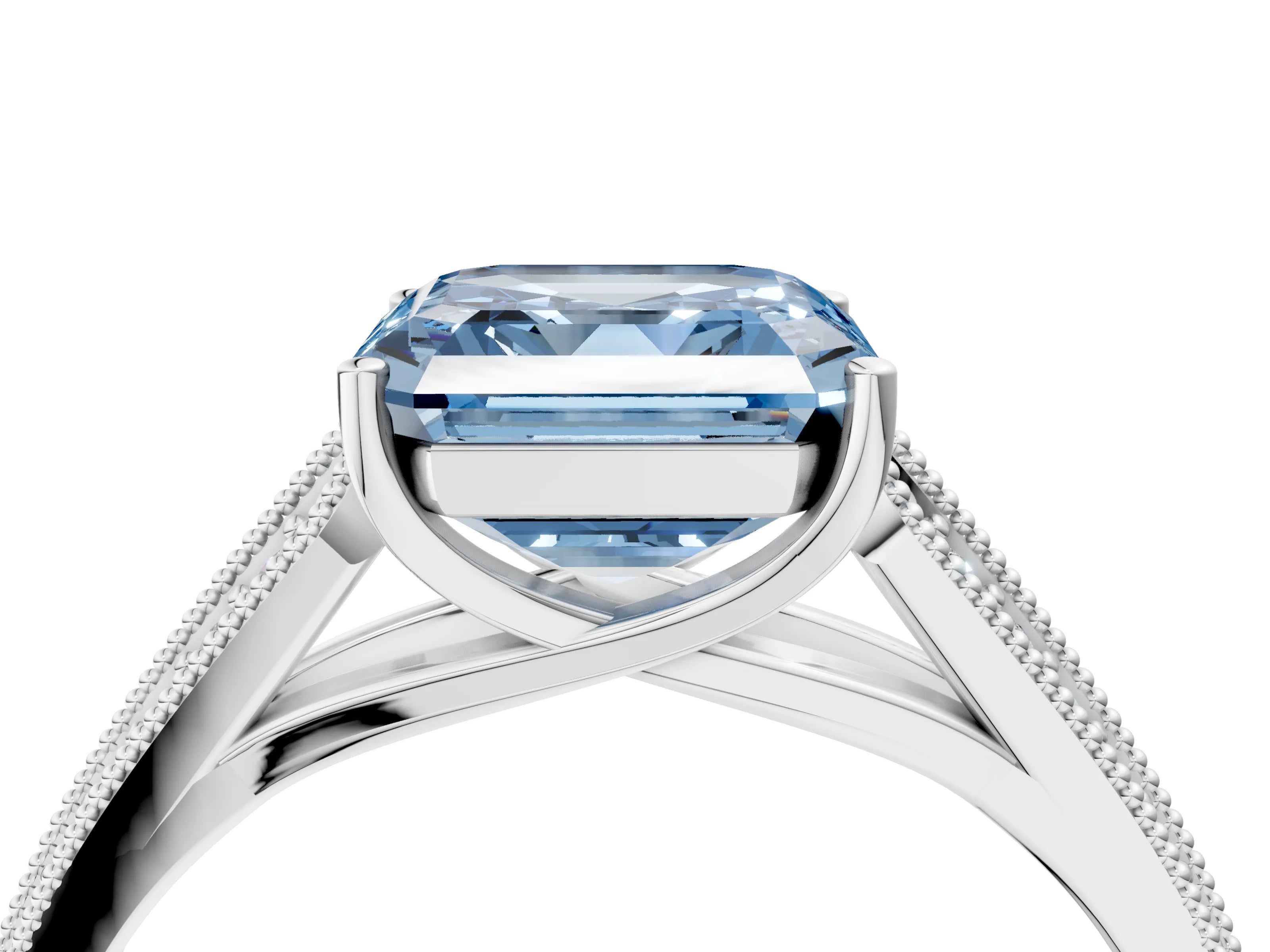 White gold Fancy Blue Asscher Cut Cut Pave Split Shank Engagement Ring with Four-Prong Setting_16