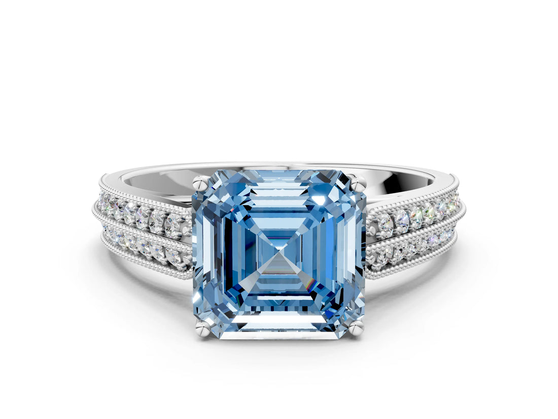 White gold Fancy Blue Asscher Cut Cut Pave Split Shank Engagement Ring with Four-Prong Setting_48