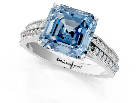 White gold Fancy Blue Asscher Cut Cut Pave Split Shank Engagement Ring with Four-Prong Setting_49