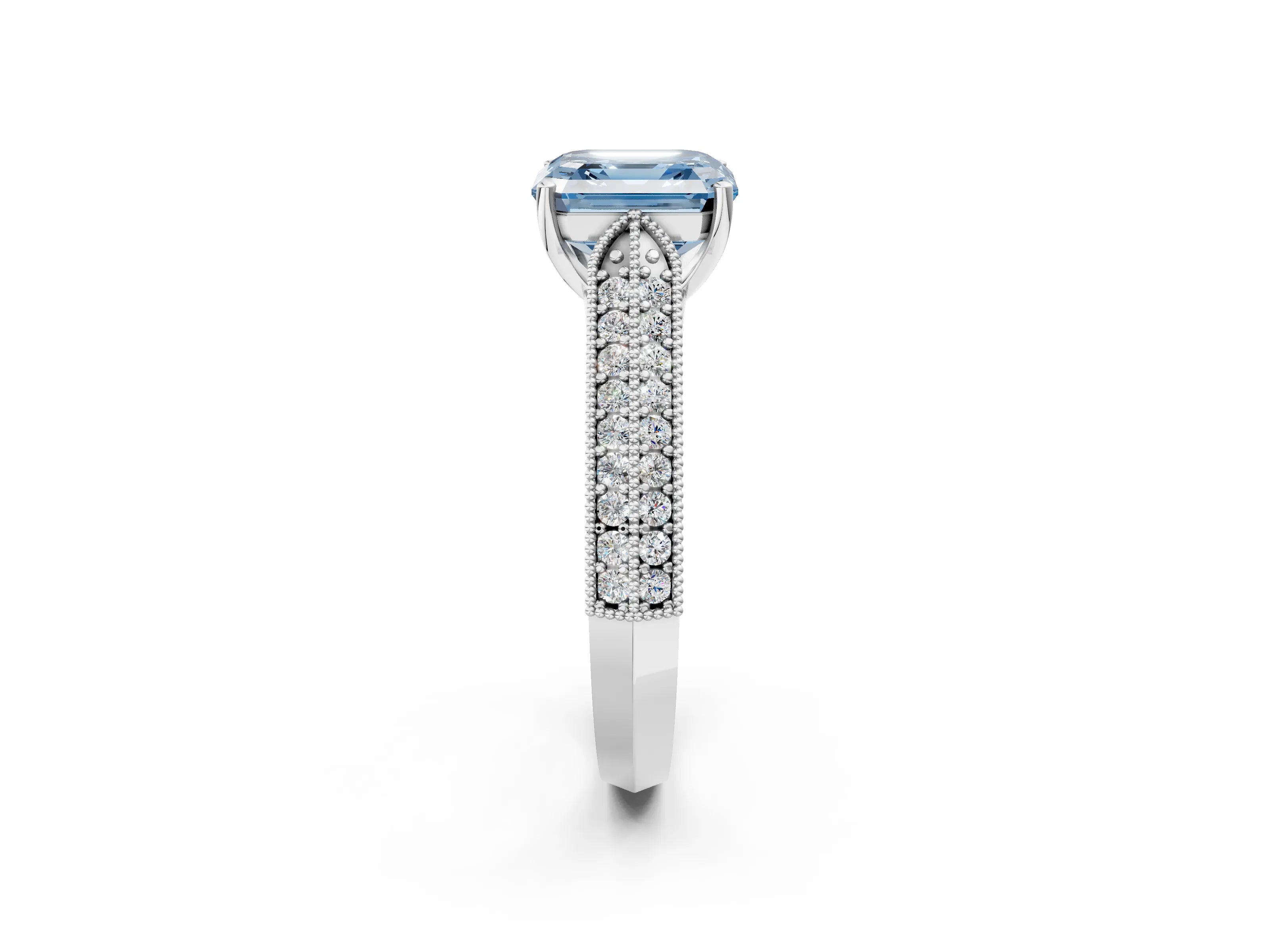 White gold Fancy Blue Asscher Cut Cut Pave Split Shank Engagement Ring with Four-Prong Setting_50