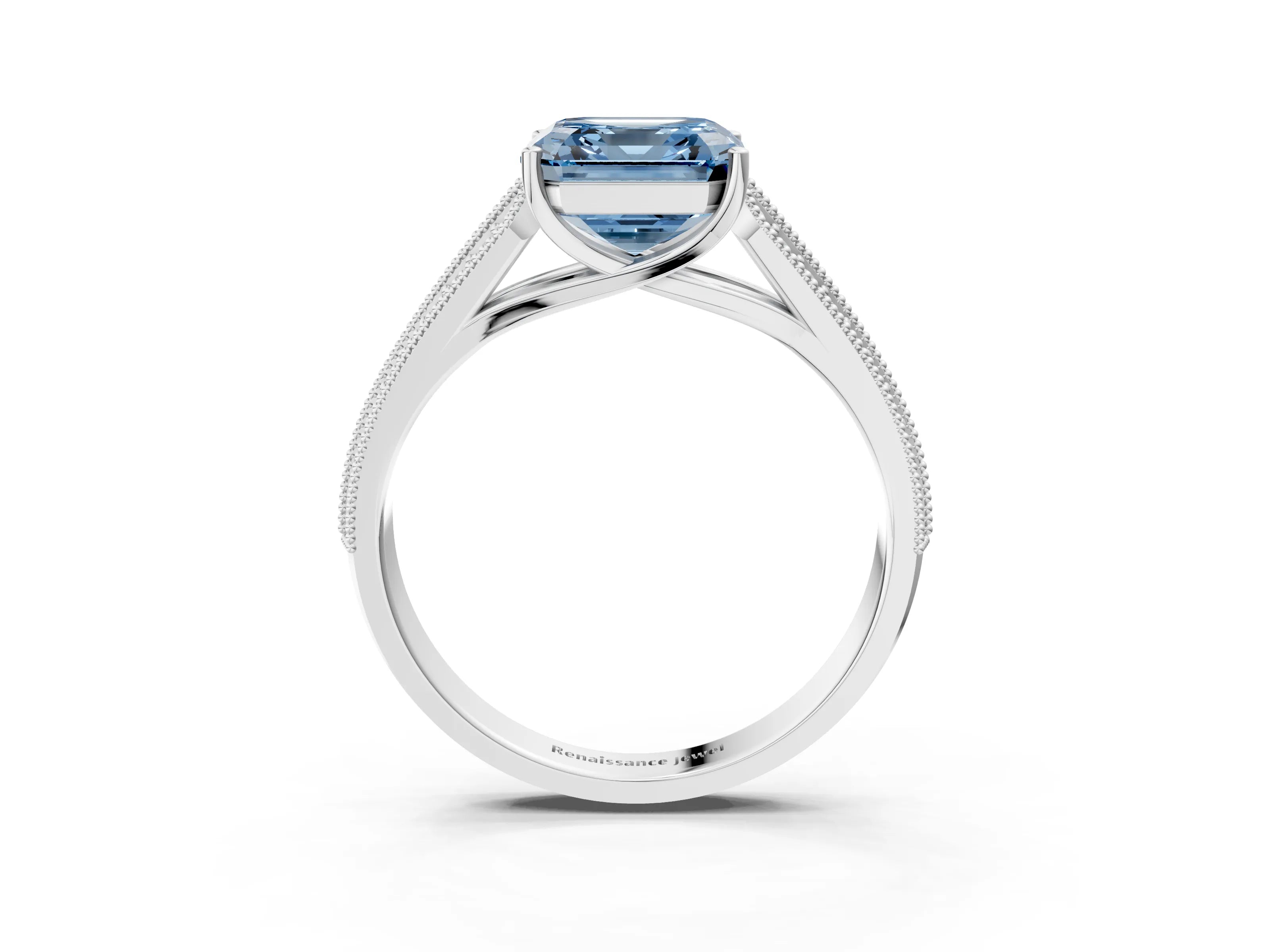 White gold Fancy Blue Asscher Cut Cut Pave Split Shank Engagement Ring with Four-Prong Setting_51
