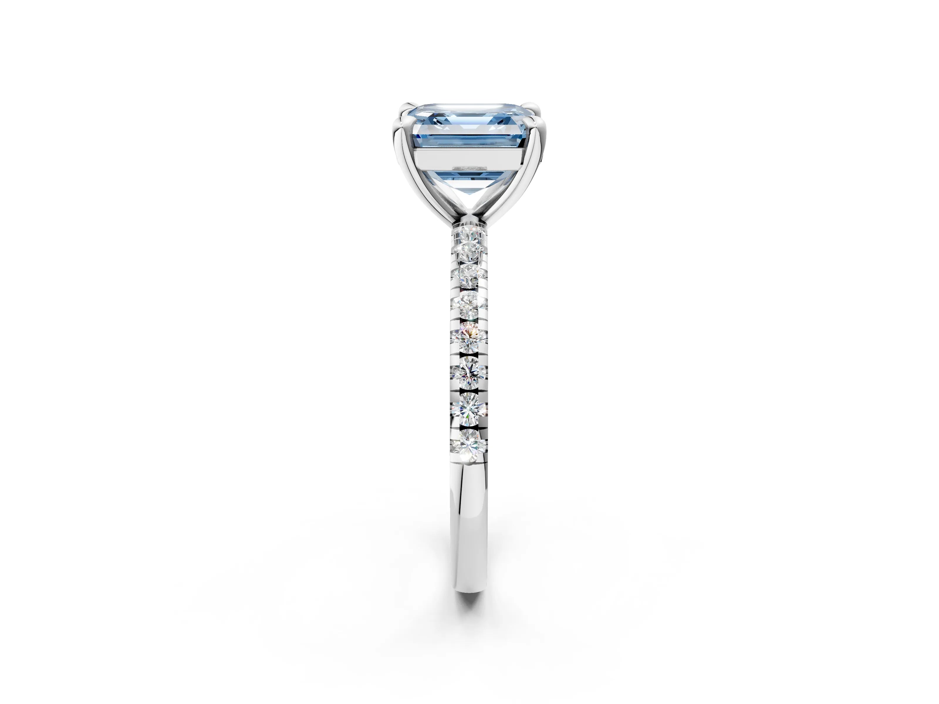 White gold Fancy Blue Asscher Cut Diamond Brilliant Solitaire Ring with Pavé Band and Four-Prong Setting_2