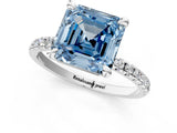 White gold Fancy Blue Asscher Cut Diamond Brilliant Solitaire Ring with Pavé Band and Four-Prong Setting_25