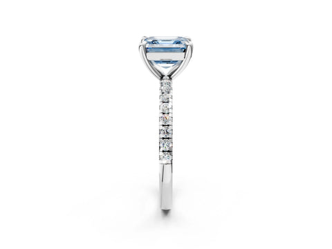 White gold Fancy Blue Asscher Cut Diamond Brilliant Solitaire Ring with Pavé Band and Four-Prong Setting_2