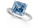 White gold Fancy Blue Asscher Cut Diamond Brilliant Solitaire Ring with Pavé Band and Four-Prong Setting_31