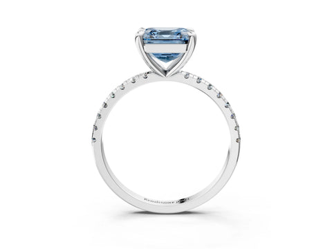 White gold Fancy Blue Asscher Cut Diamond Brilliant Solitaire Ring with Pavé Band and Four-Prong Setting_3