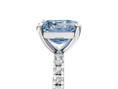 White gold Fancy Blue Asscher Cut Diamond Brilliant Solitaire Ring with Pavé Band and Four-Prong Setting_5