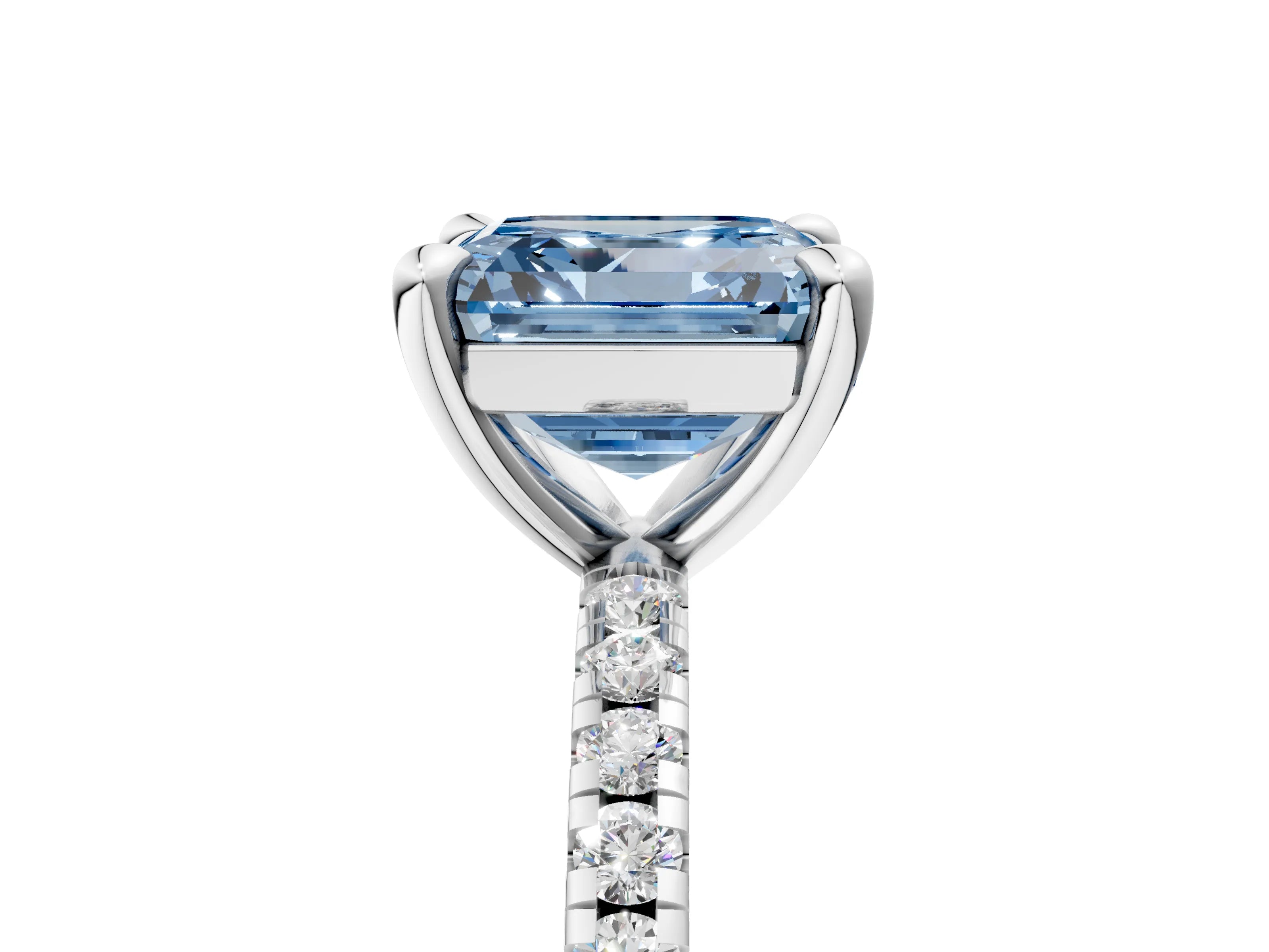 White gold Fancy Blue Asscher Cut Diamond Brilliant Solitaire Ring with Pavé Band and Four-Prong Setting_5