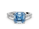 White gold Fancy Blue Asscher Cut Diamond Cathedral Solitaire Ring with Round  Pavé Band_70