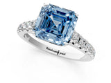 White gold Fancy Blue Asscher Cut Diamond Cathedral Solitaire Ring with Round  Pavé Band_71