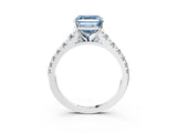 White gold Fancy Blue Asscher Cut Diamond Cathedral Solitaire Ring with Round  Pavé Band_73