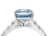 White gold Fancy Blue Asscher Cut Diamond Cathedral Solitaire Ring with Round  Pavé Band_74