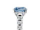 White gold Fancy Blue Asscher Cut Diamond Cathedral Solitaire Ring with Round  Pavé Band_75