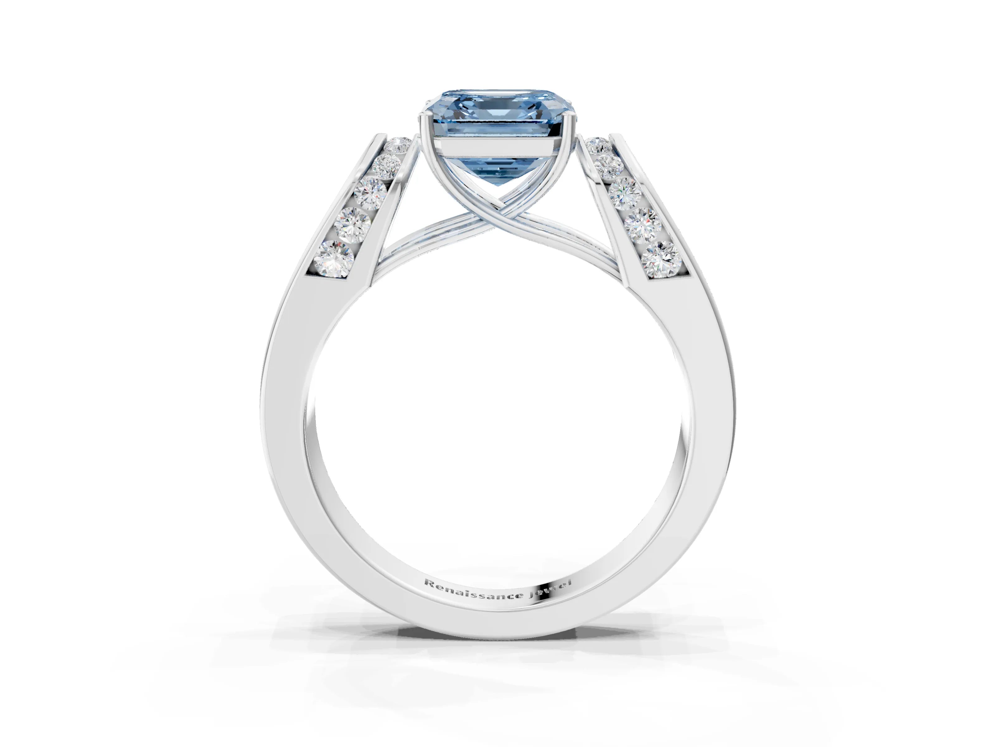 White gold Fancy Blue Asscher Cut Diamond Channel Set Solitaire Ring with Four-Prong Setting_52