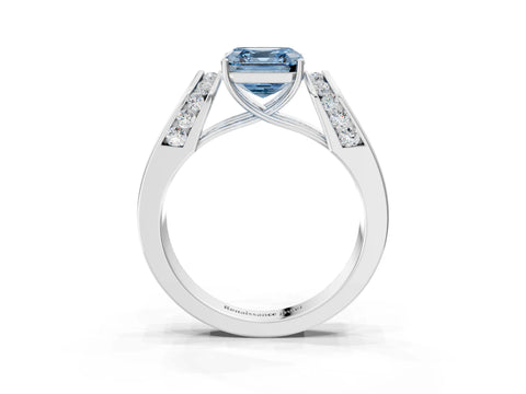 White gold Fancy Blue Asscher Cut Diamond Channel Set Solitaire Ring with Four-Prong Setting_52