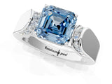 White gold Fancy Blue Asscher Cut Diamond Channel Set Solitaire Ring with Four-Prong Setting_80