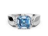White gold Fancy Blue Asscher Cut Diamond Channel Set Solitaire Ring with Four-Prong Setting_86