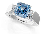 White gold Fancy Blue Asscher Cut Diamond Channel Set Solitaire Ring with Four-Prong Setting_87