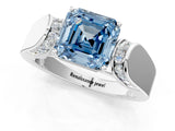 White gold Fancy Blue Asscher Cut Diamond Channel Set Solitaire Ring with Four-Prong Setting_93