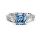 White gold Fancy Blue Asscher Cut Diamond Cluster Pavé Band with Four-Prong Setting_3