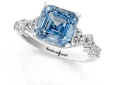 White gold Fancy Blue Asscher Cut Diamond Cluster Pavé Band with Four-Prong Setting_4