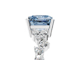 White gold Fancy Blue Asscher Cut Diamond Cluster Pavé Band with Four-Prong Setting_8