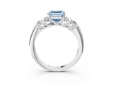 White gold Fancy Blue Asscher  Cut Diamond Cluster Ring with Round Accent Stones and Prong Setting on a Classic Band_49