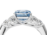 White gold Fancy Blue Asscher  Cut Diamond Cluster Ring with Round Accent Stones and Prong Setting on a Classic Band_50