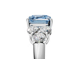 White gold Fancy Blue Asscher  Cut Diamond Cluster Ring with Round Accent Stones and Prong Setting on a Classic Band_51