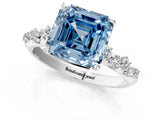 White gold Fancy Blue Asscher Cut Diamond Cluster Side Stone Solitaire Ring with Prong Setting_112