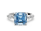 White gold Fancy Blue Asscher Cut Diamond Cluster Side Stone Solitaire Ring with Prong Setting_112