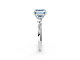White gold Fancy Blue Asscher Cut Diamond Cluster Side Stone Solitaire Ring with Prong Setting_113