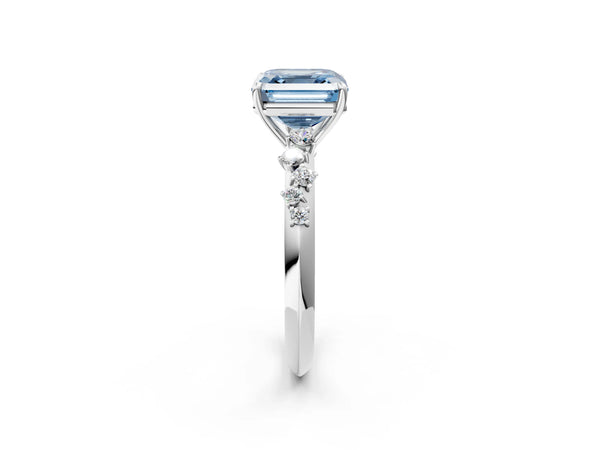 Platinum Asscher Cut Graduated Cluster Engagement Ring Setting for Fancy Blue Center