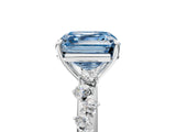 White gold Fancy Blue Asscher Cut Diamond Cluster Side Stone Solitaire Ring with Prong Setting_117