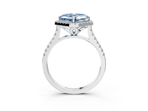 White gold Fancy Blue Asscher Cut Diamond Cushion Halo Ring with Pavé Band_15