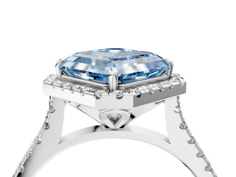 White gold Fancy Blue Asscher Cut Diamond Cushion Halo Ring with Pavé Band_16
