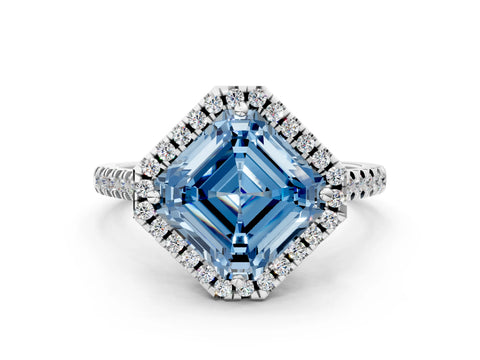 White gold Fancy Blue Asscher Cut Diamond Cushion Halo Ring with Pavé Band_21