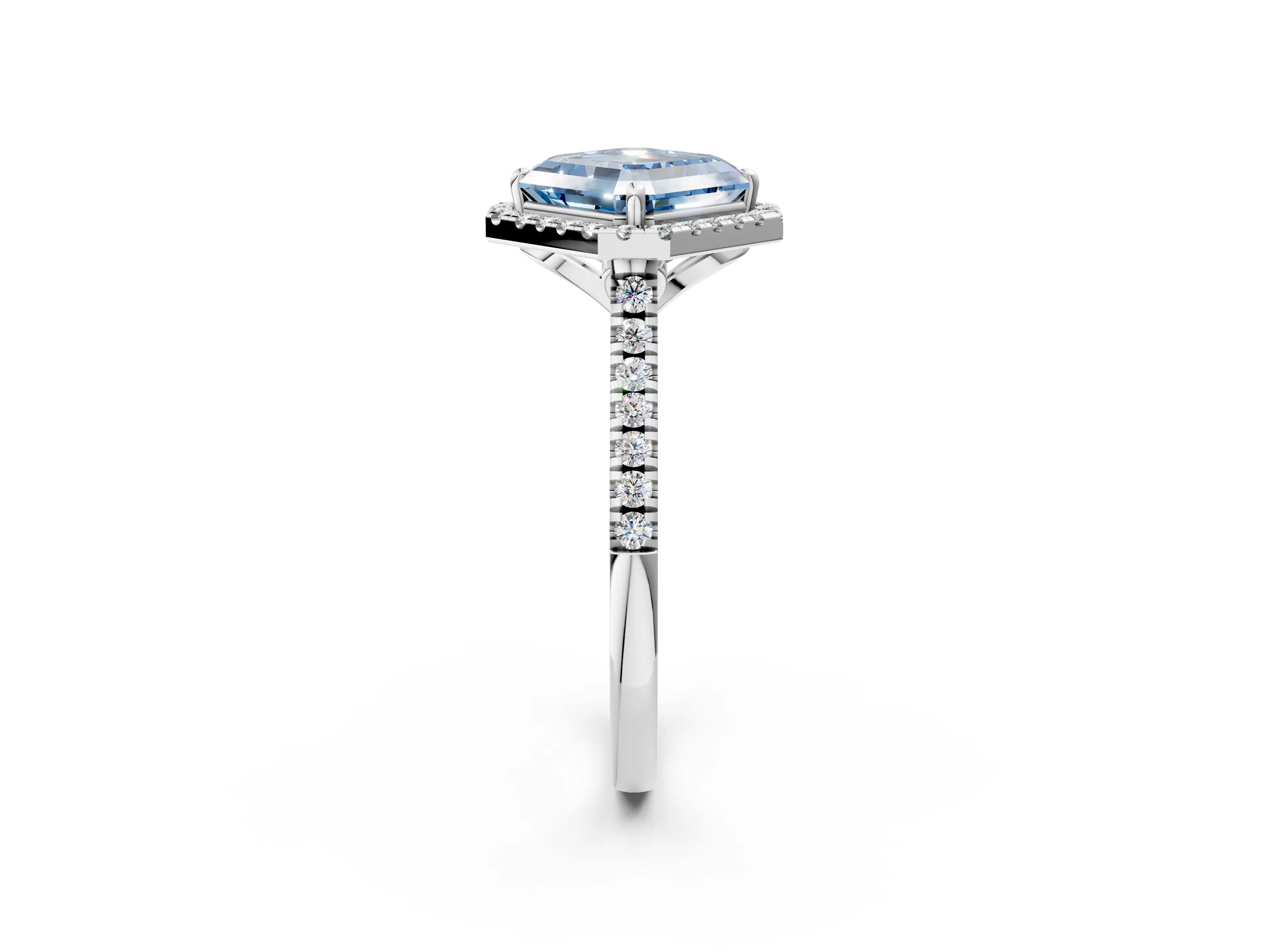 White gold Fancy Blue Asscher Cut Diamond Cushion Halo Ring with Pavé Band_23