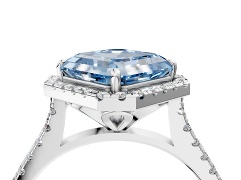 White gold Fancy Blue Asscher Cut Diamond Cushion Halo Ring with Pavé Band_25