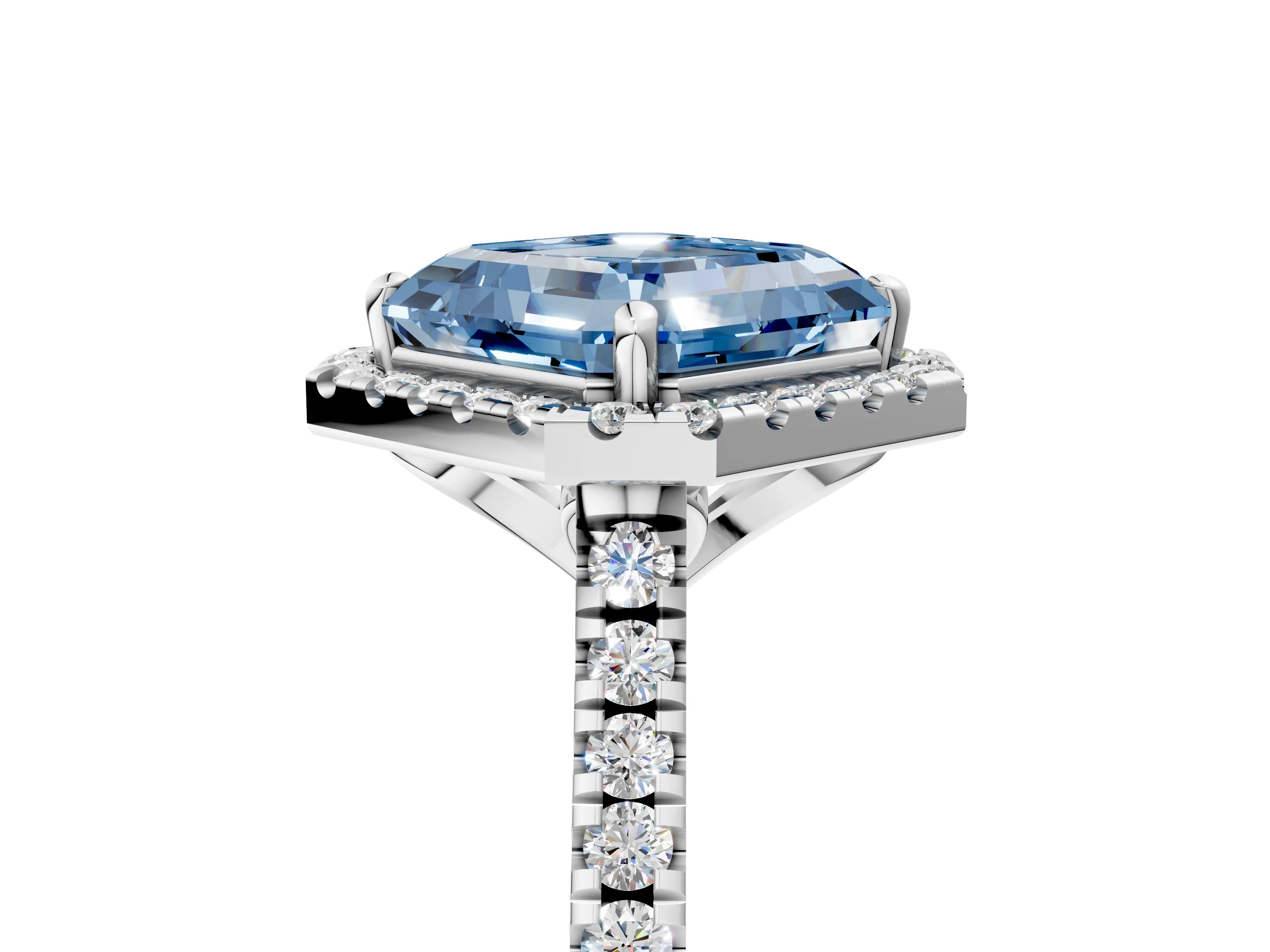 White gold Fancy Blue Asscher Cut Diamond Cushion Halo Ring with Pavé Band_26