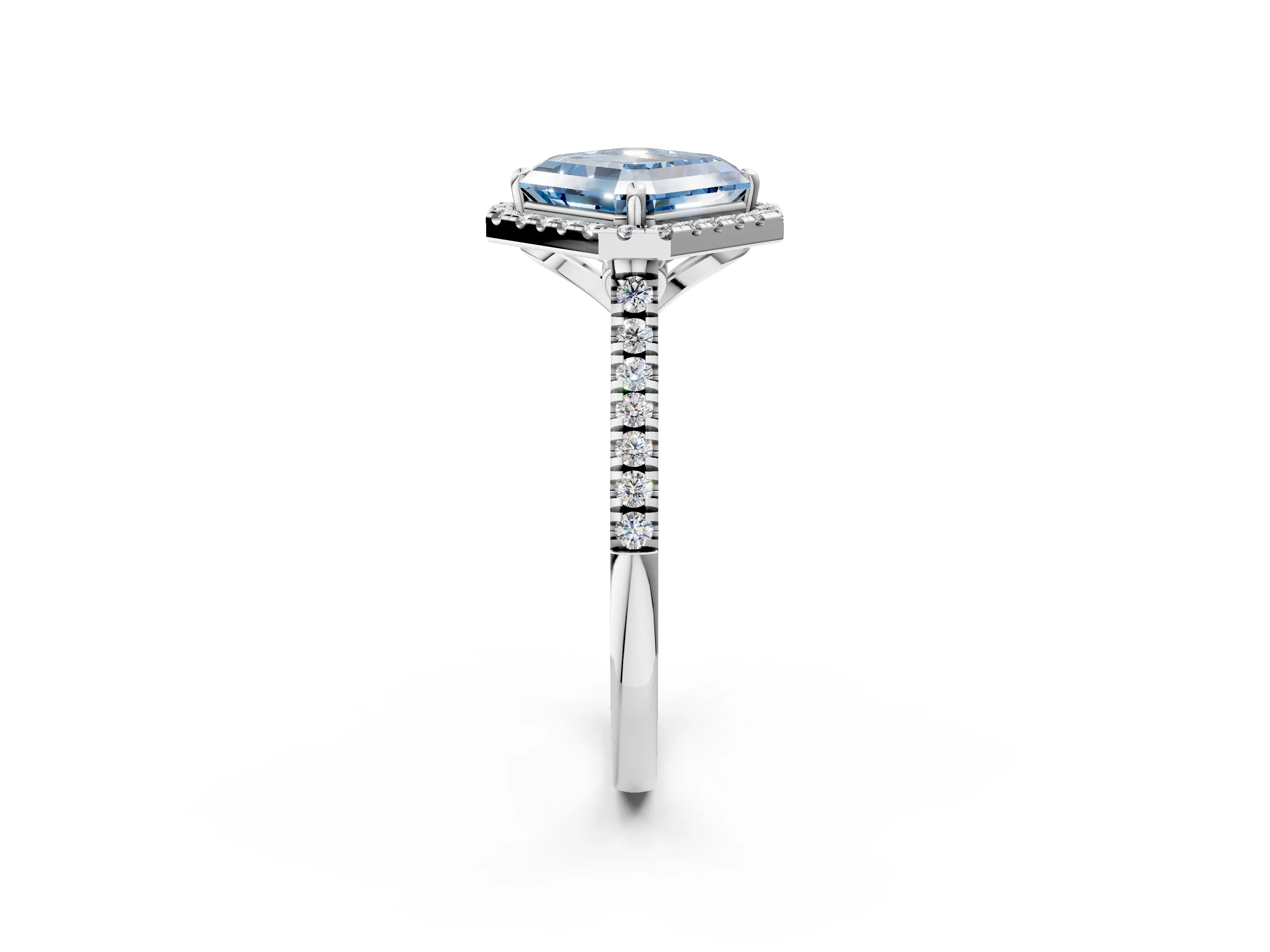 White gold Fancy Blue Asscher Cut Diamond Cushion Halo Ring with Pavé Band_2