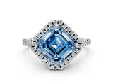 White gold Fancy Blue Asscher Cut Diamond Cushion Halo Ring with Pavé Band_30