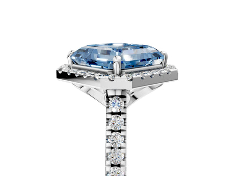 White gold Fancy Blue Asscher Cut Diamond Cushion Halo Ring with Pavé Band_5