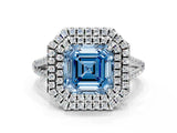 White gold Fancy Blue Asscher Cut Diamond Double Halo Ring with Pavé Band and Prong Setting_41