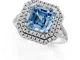 White gold Fancy Blue Asscher Cut Diamond Double Halo Ring with Pavé Band and Prong Setting_42