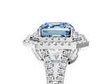 White gold Fancy Blue Asscher Cut Diamond Double Halo Ring with Pavé Band and Prong Setting_46