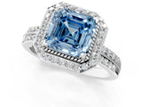 White gold Fancy Blue Asscher Cut Diamond Double Halo Ring with Split Shank and Four-Prong Setting_13