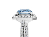White gold Fancy Blue Asscher Cut Diamond Double Halo Ring with Split Shank and Four-Prong Setting_17