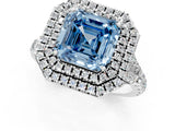 White gold Fancy Blue Asscher Cut Diamond Double Halo Ring with Split Shank and Prong Setting_28